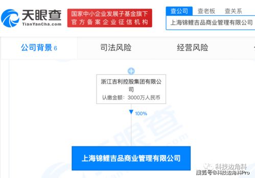 吉利控股成立锦鲤吉品管理公司,经营范围含食品互联网销售